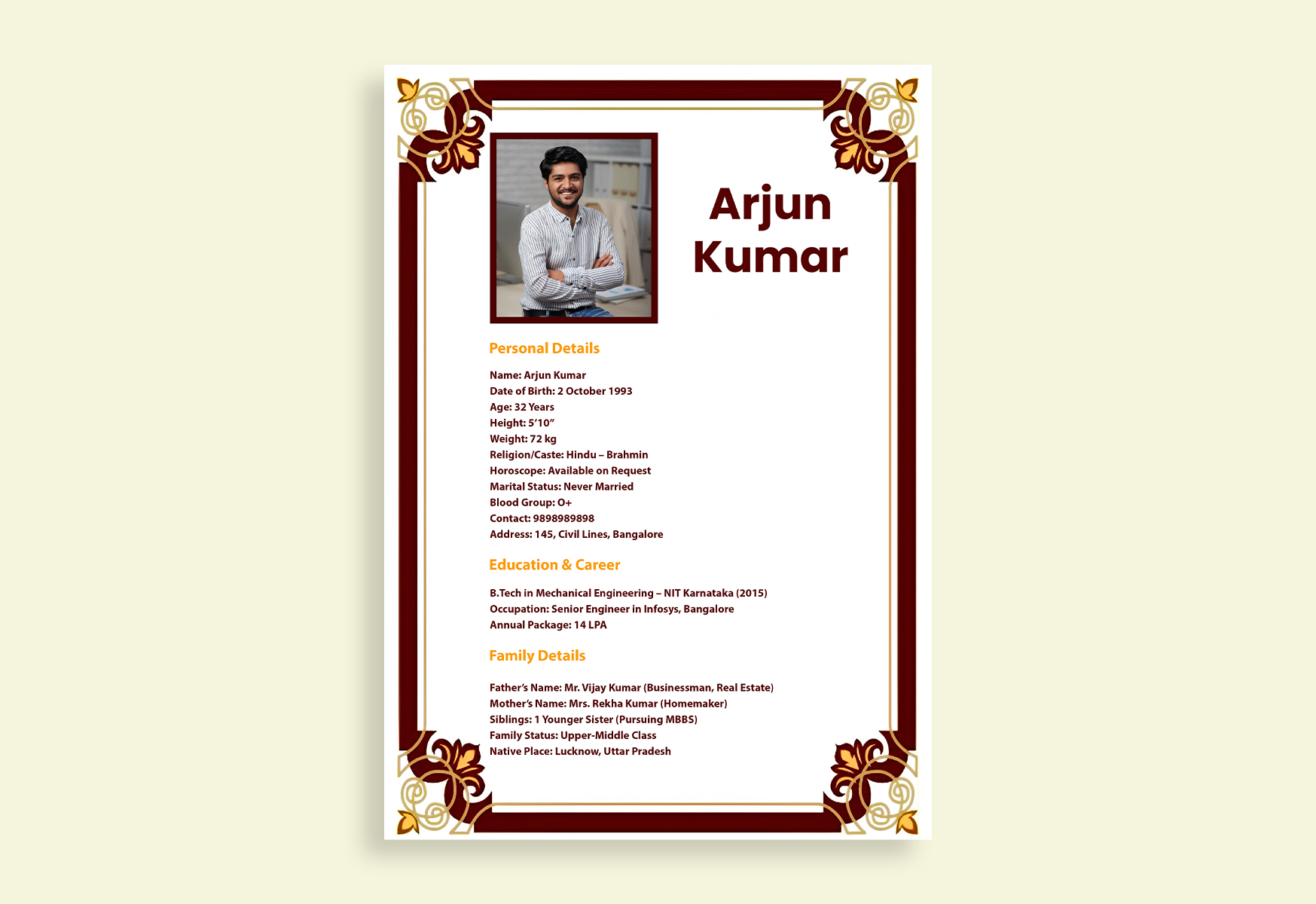 marriage biodata formate