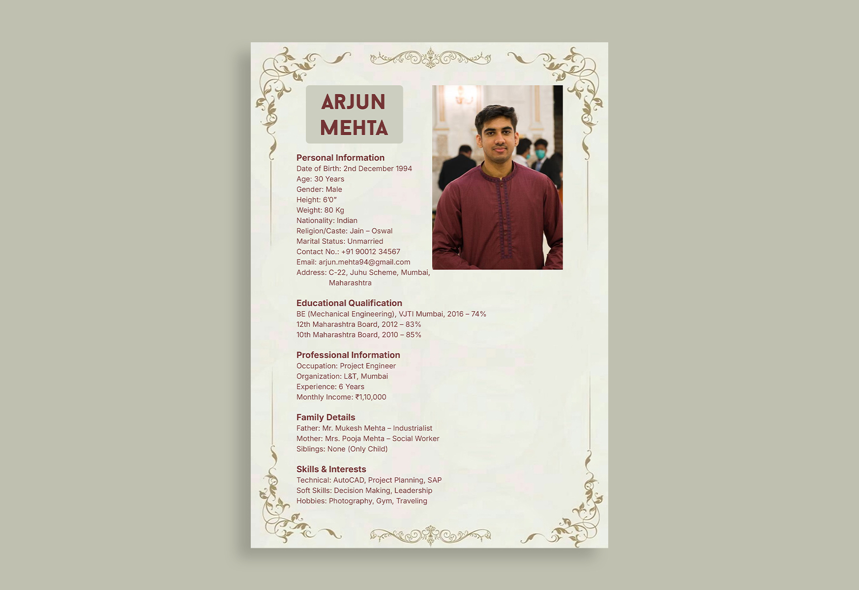 online biodata
